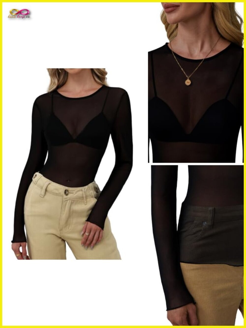 Sheer Mesh Long Sleeve Top Crew Neck See Through Party Club Night Lace Blouse
